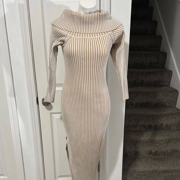 By Anthropologie Striped Cream Knit Dress Size M - Picture 4 of 10